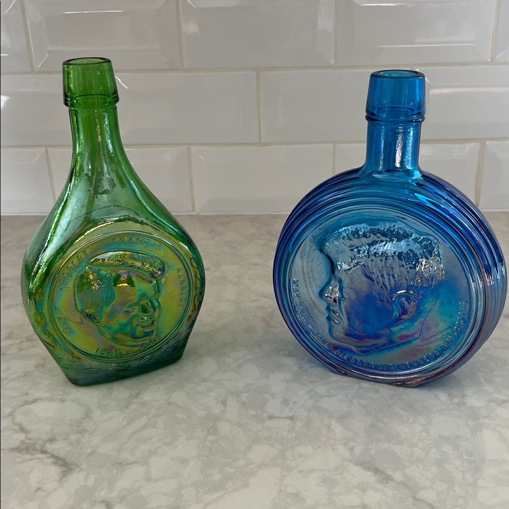Vintage Wheaton iridescent Carnival glass Collectors Bottle decanter Kennedy